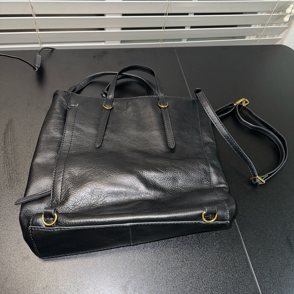 Fossil Camilla Black Leather Backpack | 3-in-1 Convertible Bag
